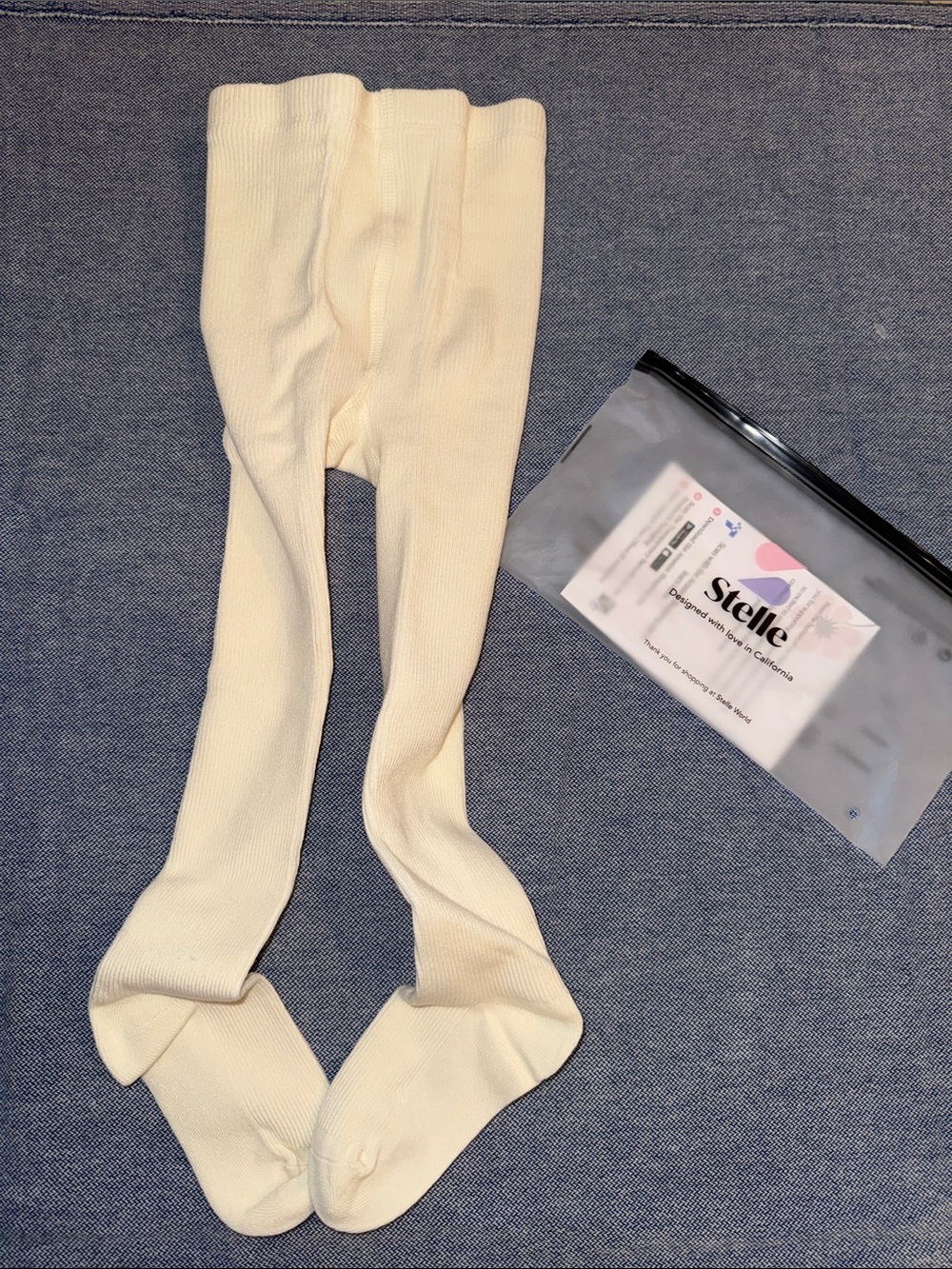 Stelle Cream Ribbed Girls Tights